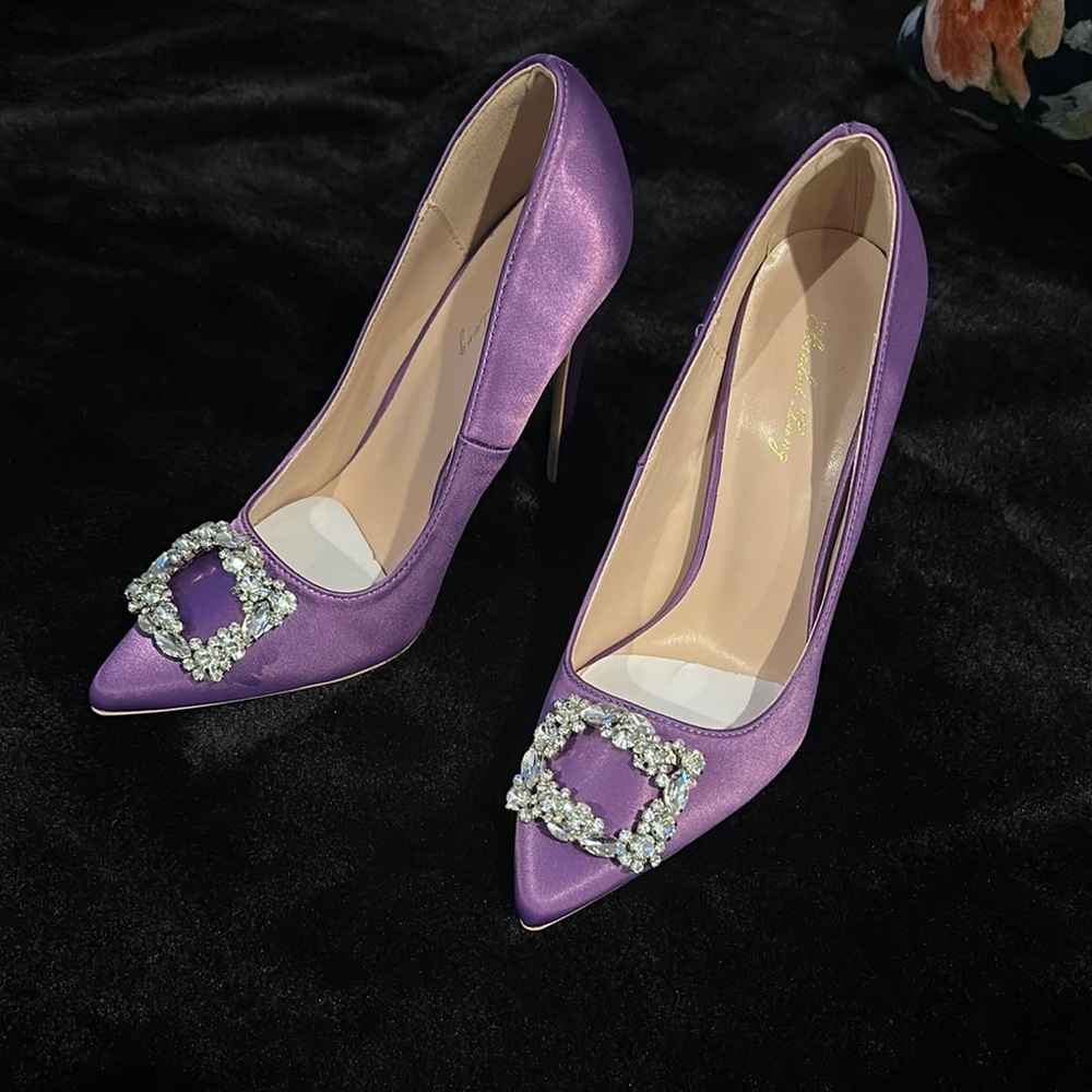 Elizabeth lang Purple Stiletto Heels with Crystal Accents